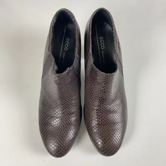Ecco Danish Design Snake Embossed Leather Heel Bootie Brown Women's 39 US 8/8.5 - Picture 3 of 12